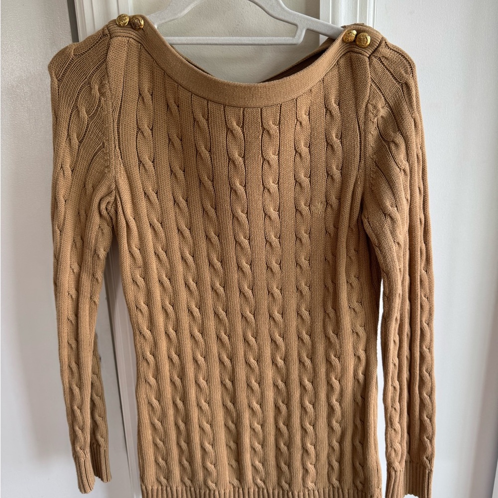Ralph Lauren Tan Cable Knit Crew Neck Sweater